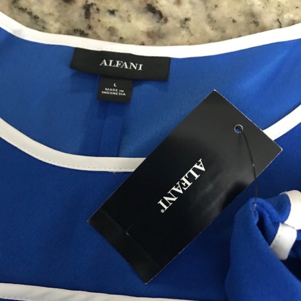 Alfani Royal Blue Textured Blouse Piped Flutter size Large new with tags#4 - Picture 7 of 8